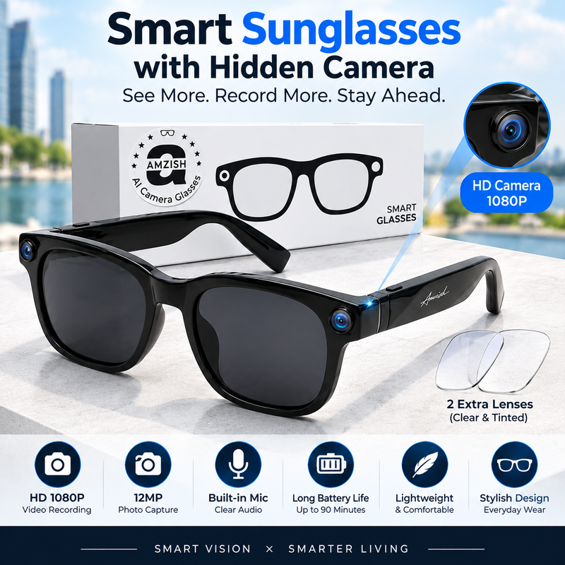 AI Smart Glasses with 8MP HD Camera – Hands-Free Video, Voice Assistant & Translation | 3 Interchangeable Lenses |    نظارات AI الذكية بكاميرا HD بدقة 8 ميجابكسل