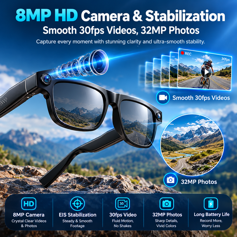 AI Smart Glasses with 8MP HD Camera – Hands-Free Video, Voice Assistant & Translation | 3 Interchangeable Lenses |    نظارات AI الذكية بكاميرا HD بدقة 8 ميجابكسل