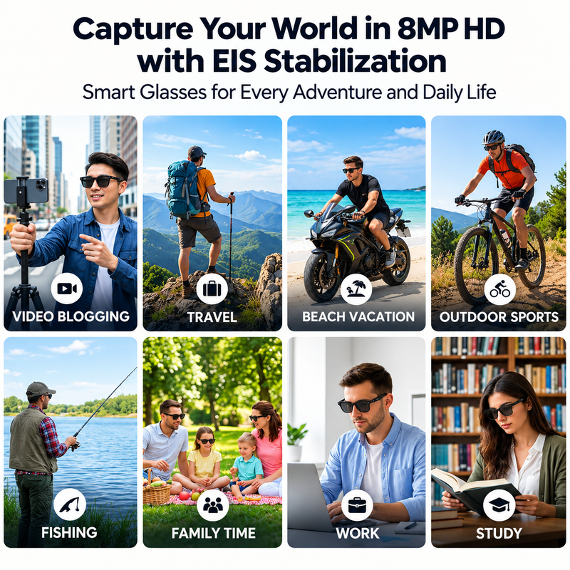 AI Smart Glasses with 8MP HD Camera – Hands-Free Video, Voice Assistant & Translation | 3 Interchangeable Lenses |    نظارات AI الذكية بكاميرا HD بدقة 8 ميجابكسل