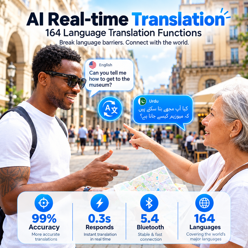 AI Smart Glasses with 8MP HD Camera – Hands-Free Video, Voice Assistant & Translation | 3 Interchangeable Lenses |    نظارات AI الذكية بكاميرا HD بدقة 8 ميجابكسل