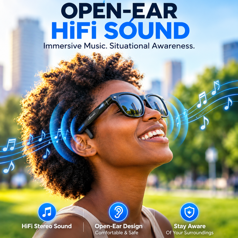 AI Smart Glasses with 8MP HD Camera – Hands-Free Video, Voice Assistant & Translation | 3 Interchangeable Lenses |    نظارات AI الذكية بكاميرا HD بدقة 8 ميجابكسل