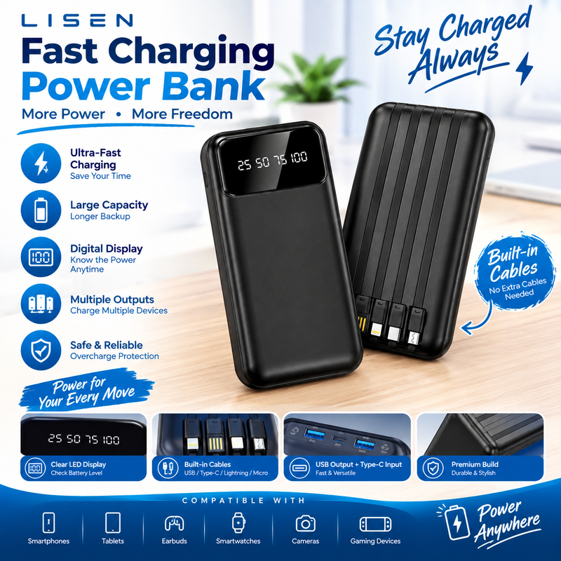 30000mAh Fast Charging Power Bank | بنك طاقة بسعة 30000 مللي أمبير في الساعة مع خاصية الشحن السريع