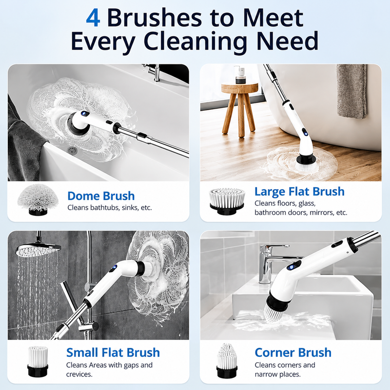 Electric Cleaning Brush With Stand | 10 in 1 Cordless Shower Scrubber