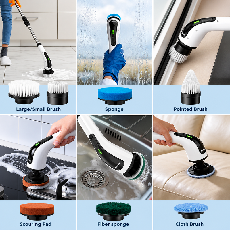 Electric Cleaning Brush With Stand | 10 in 1 Cordless Shower Scrubber