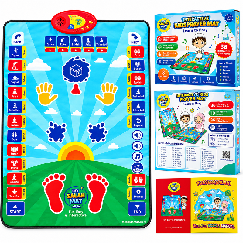 Prayer Mat with 36 Touch Keys, 15 Languages, Speaker, & Booklets | My Salah Mat